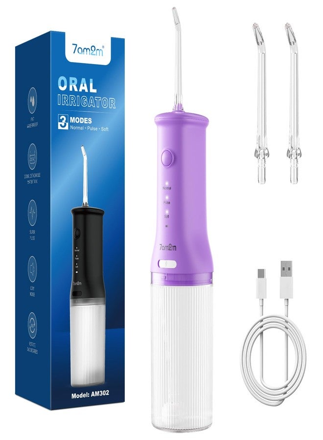 7AM2M Portable Cordless Water Flosser, Oral Irrigator with 3 Modes & 2 Tips, Fast Rechargeable, IPX7 Waterproof, Dental Water Flosser for Travel and Home Use (Purple) - Image 1